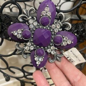 Purple Rhinestone Fleur Flower Statement Brooch